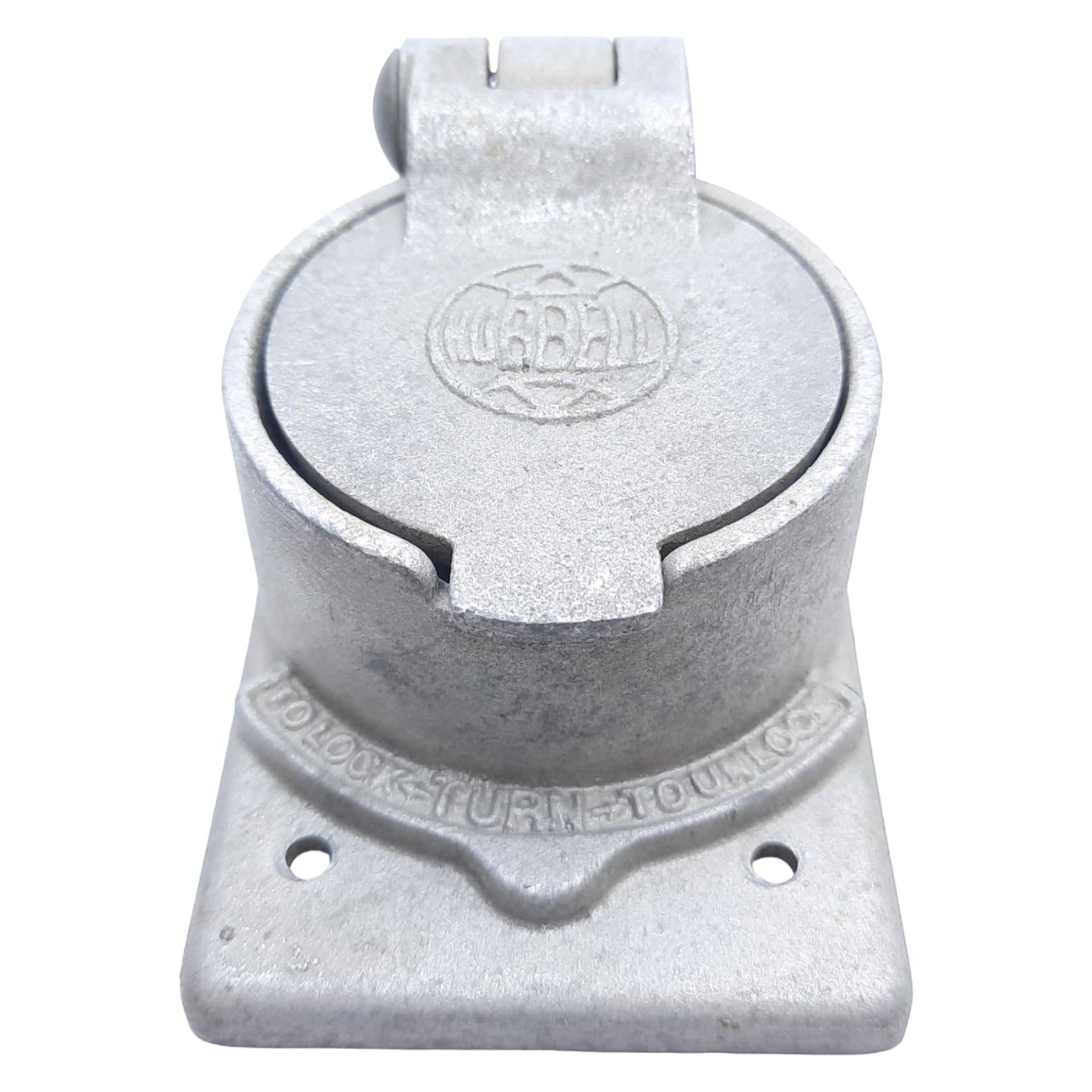 Used Hubbell HBL7382 Twist-Lock Receptacle Plate, Cast Aluminum w/ Lift Cover, 50 A