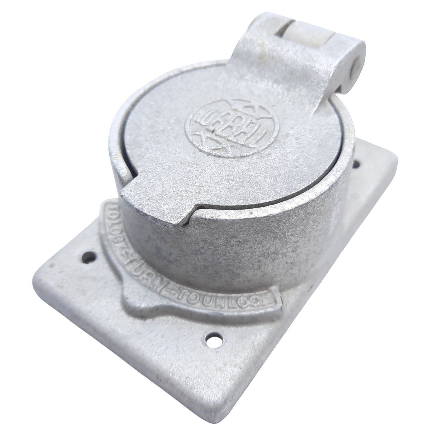 Used Hubbell HBL7382 Twist-Lock Receptacle Plate, Cast Aluminum w/ Lift Cover, 50 A