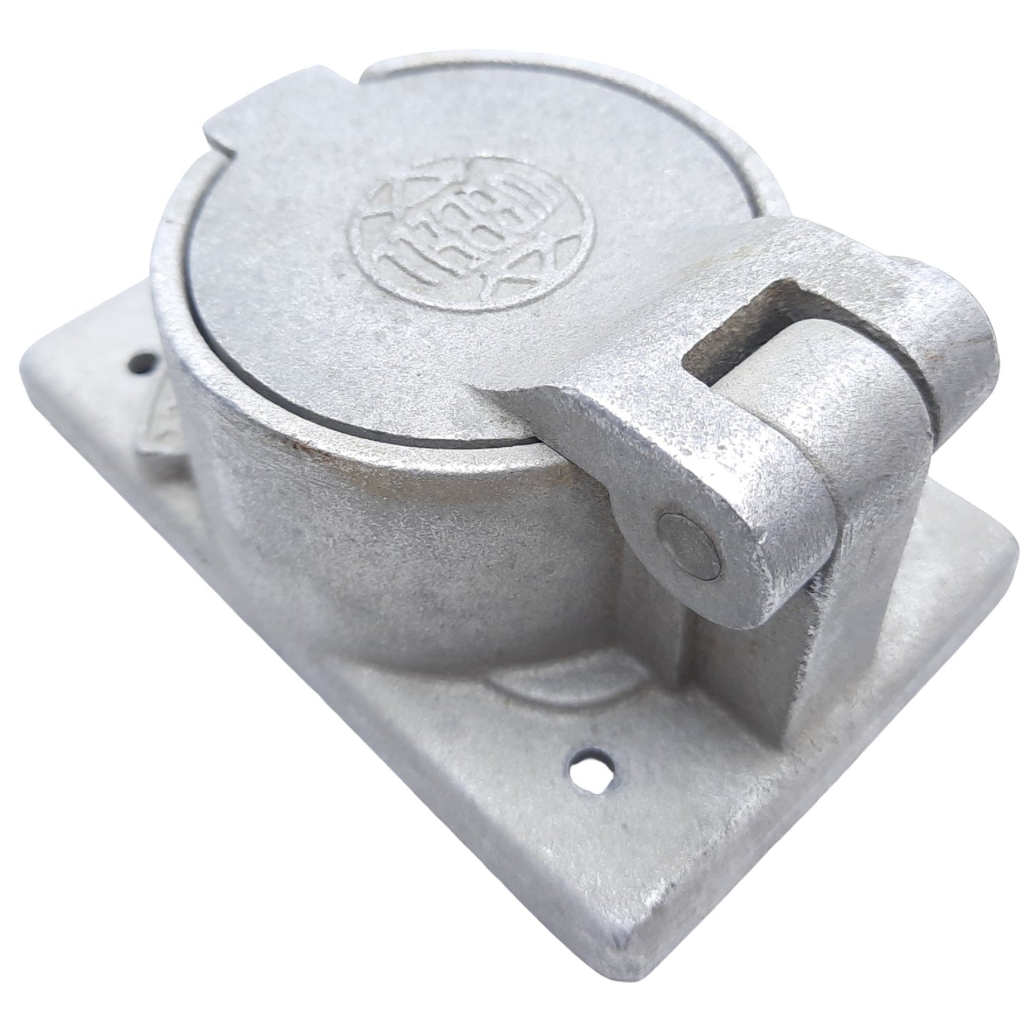 Used Hubbell HBL7382 Twist-Lock Receptacle Plate, Cast Aluminum w/ Lift Cover, 50 A