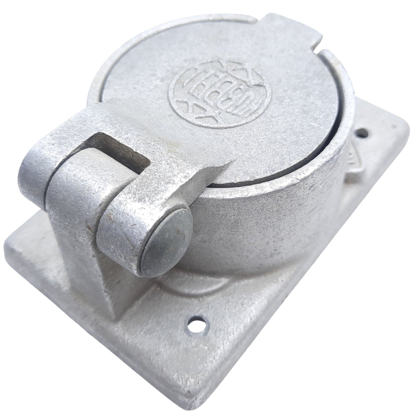 Used Hubbell HBL7382 Twist-Lock Receptacle Plate, Cast Aluminum w/ Lift Cover, 50 A
