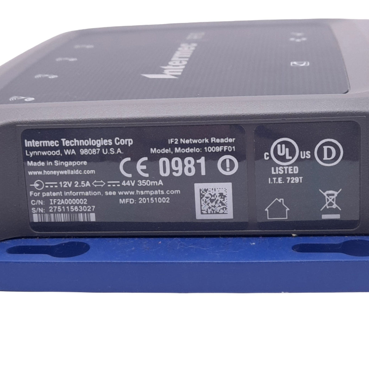 Used Intermec 1009FF01 RFID IF2 Network Reader, 865.6-867.6MHz/902-928MHz, RJ45, 12V