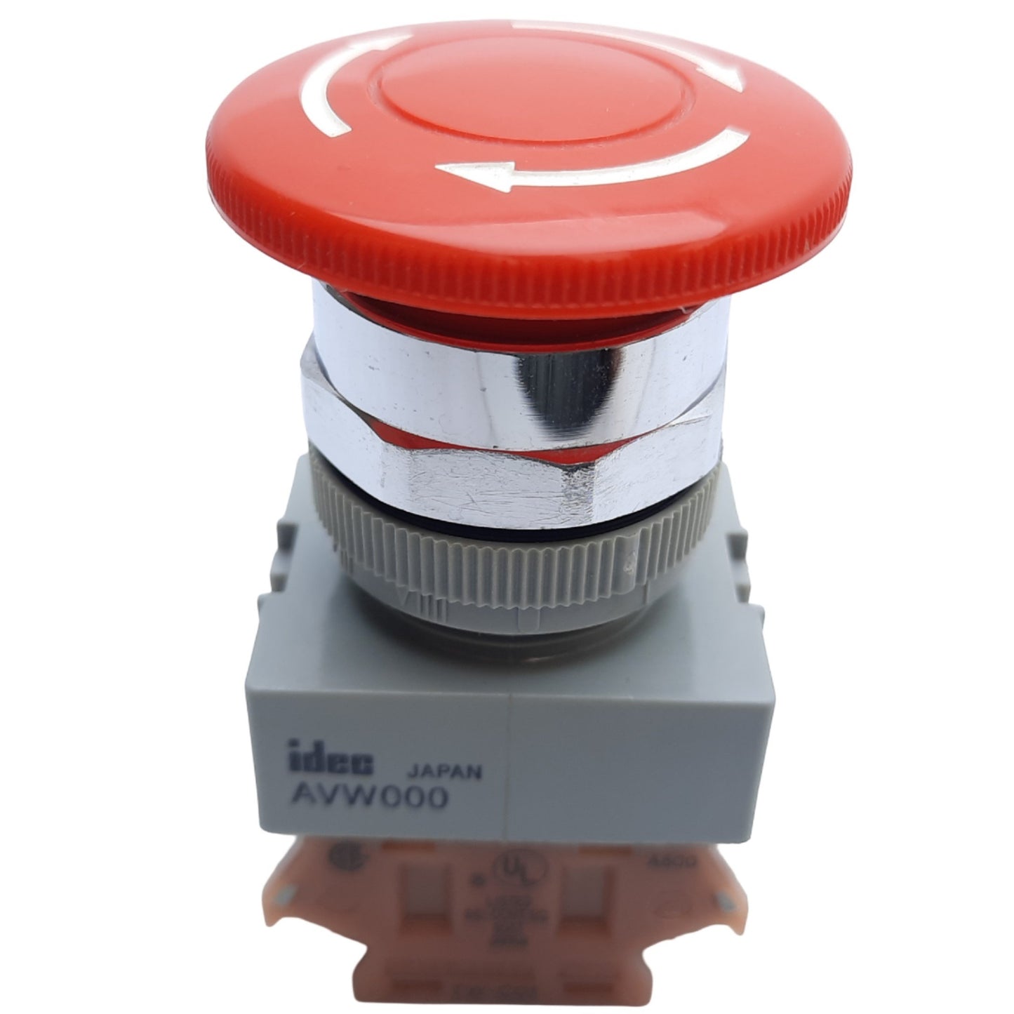 Used Idec AVW000 Emergency Stop Push-Twist Button, ø22mm, 1NO - 1NC, 10A 600V AC