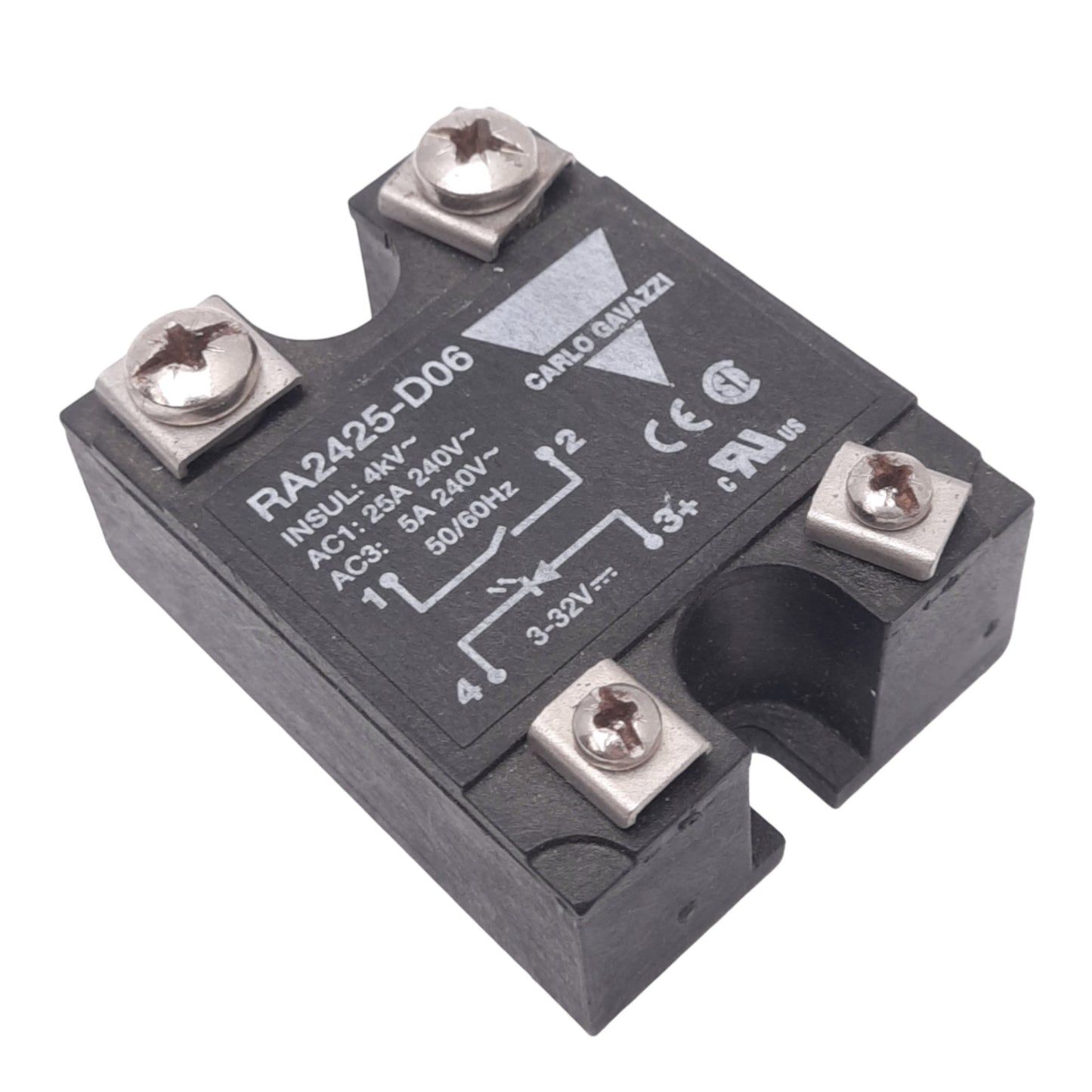 Used Carlo Gavazzi RA2425-D06 Solid State Relay, SPST-NO, 240VAC 25A Max, 3-32VDC In