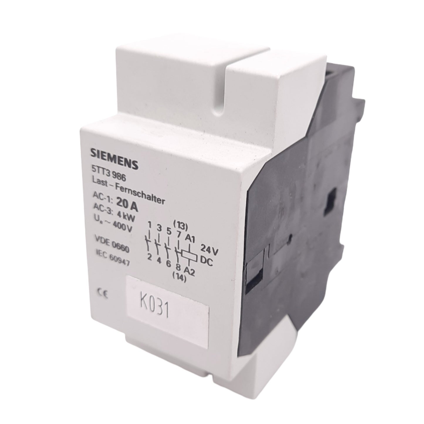 Used Siemens 5TT3986 Motor Contactor, 4NO, 24VDC, 400V 20A Max, DIN Rail Mount