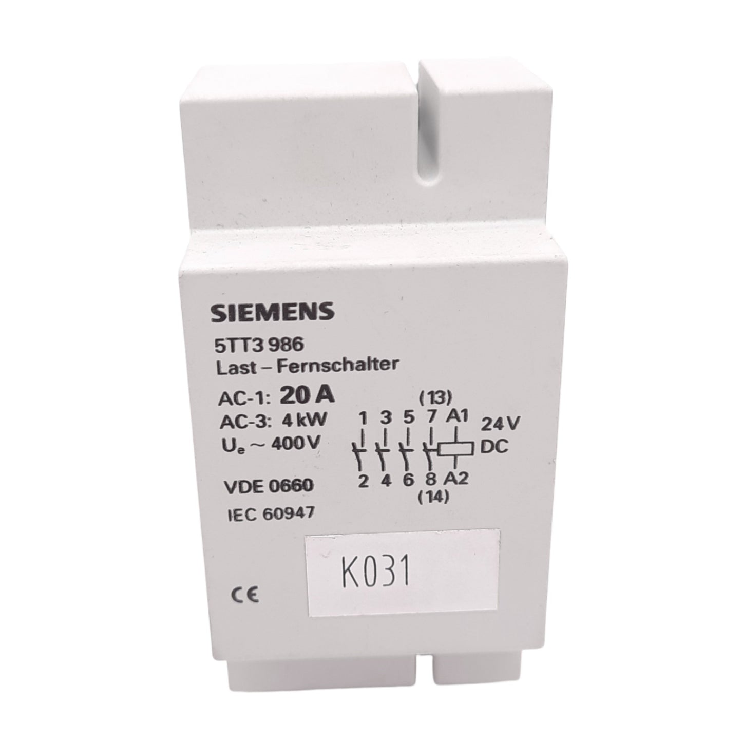 Used Siemens 5TT3986 Motor Contactor, 4NO, 24VDC, 400V 20A Max, DIN Rail Mount