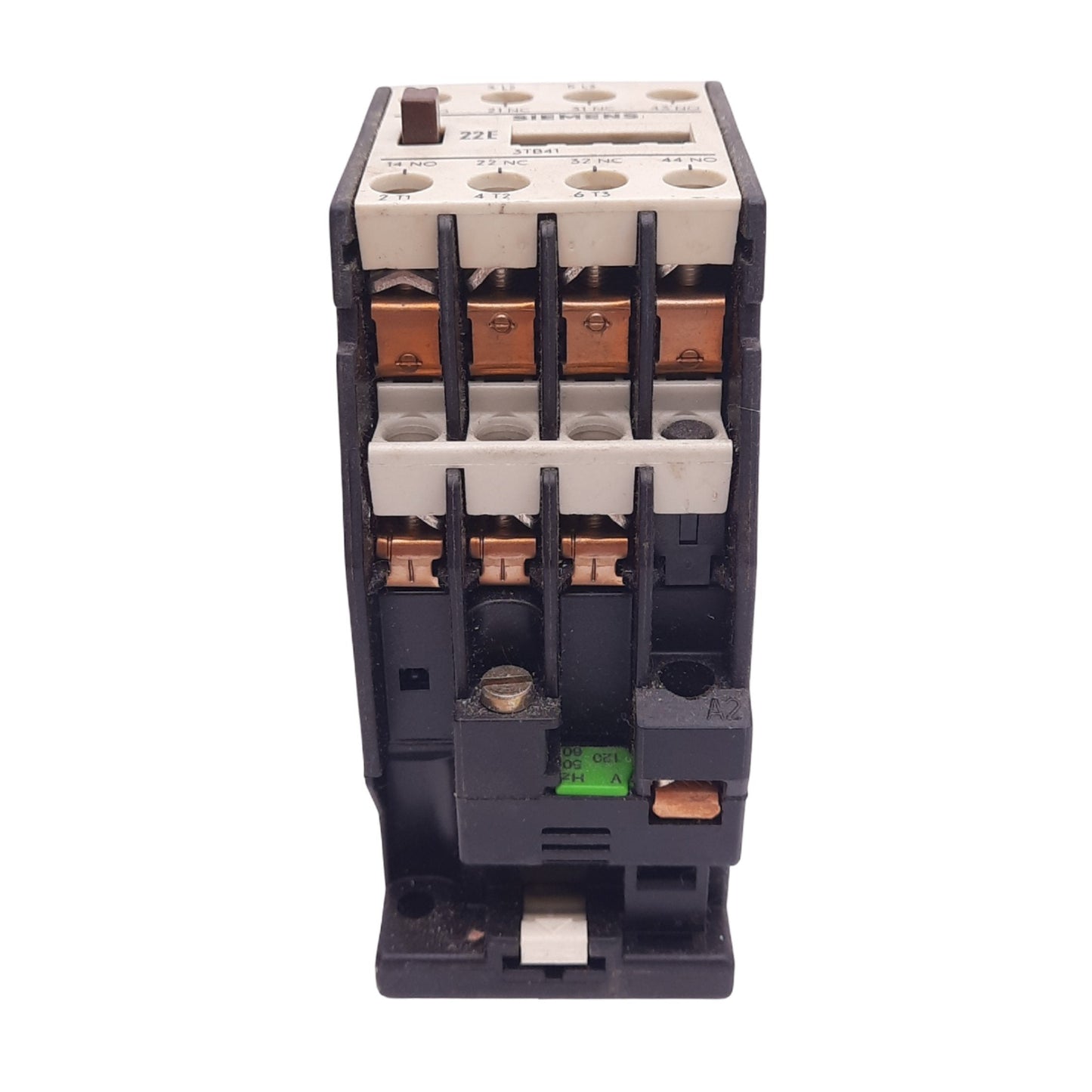 Used Siemens 3TB41 Contactor, 2NO 2NC, 7.5hp 460V Max, DIN Rail, 120VAC Coil