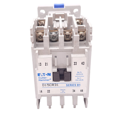 Used Eaton D15CR31 NEMA Machine Tool Relay, 4-Pole 3NO 1NC, 600V 6A, 110/120VAC Coil