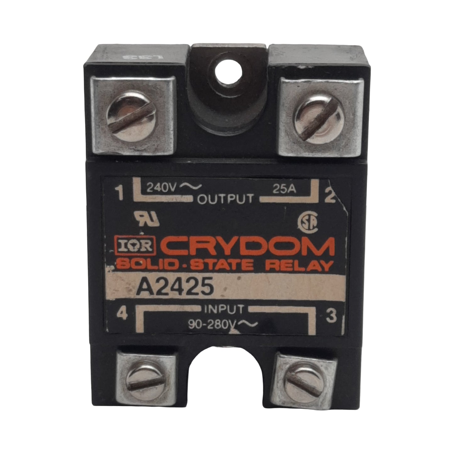 Used Crydom A2425 Solid-State Relay, SPST-NO, 90-280VAC In, 25A 240VAC Out