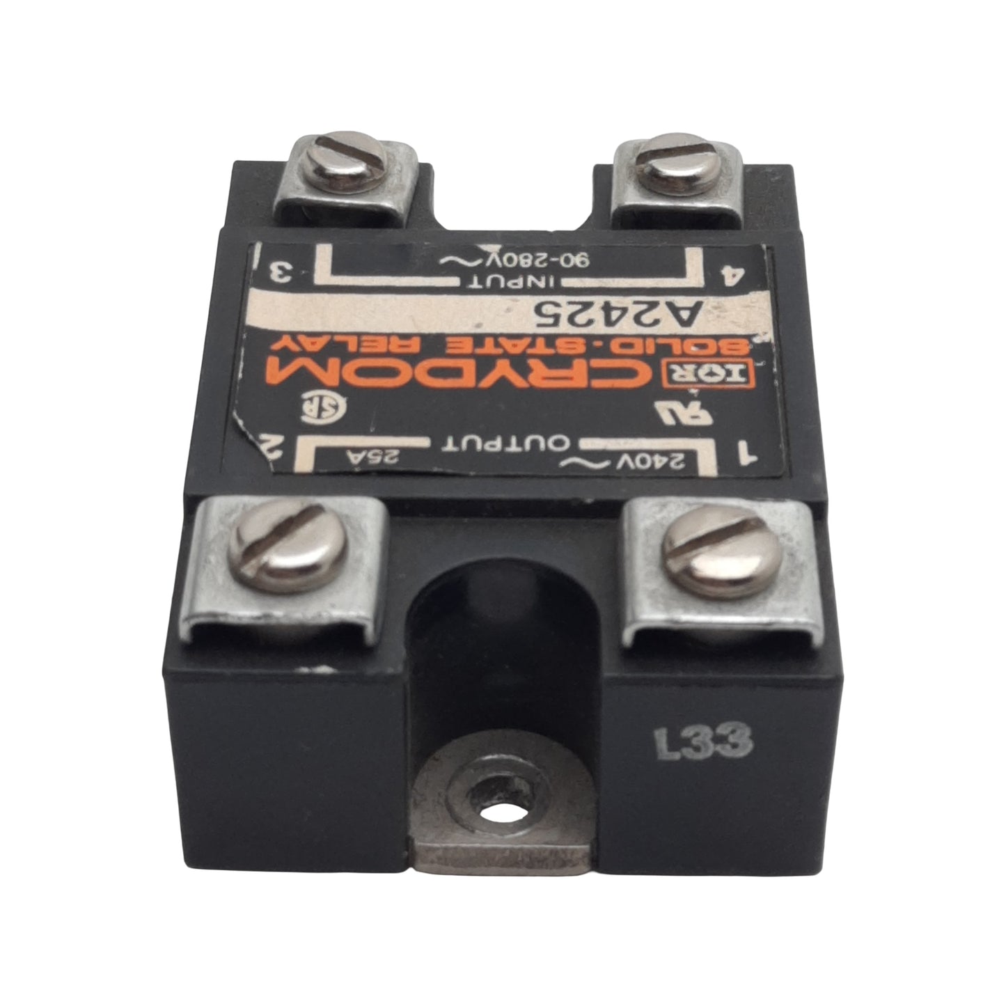 Used Crydom A2425 Solid-State Relay, SPST-NO, 90-280VAC In, 25A 240VAC Out