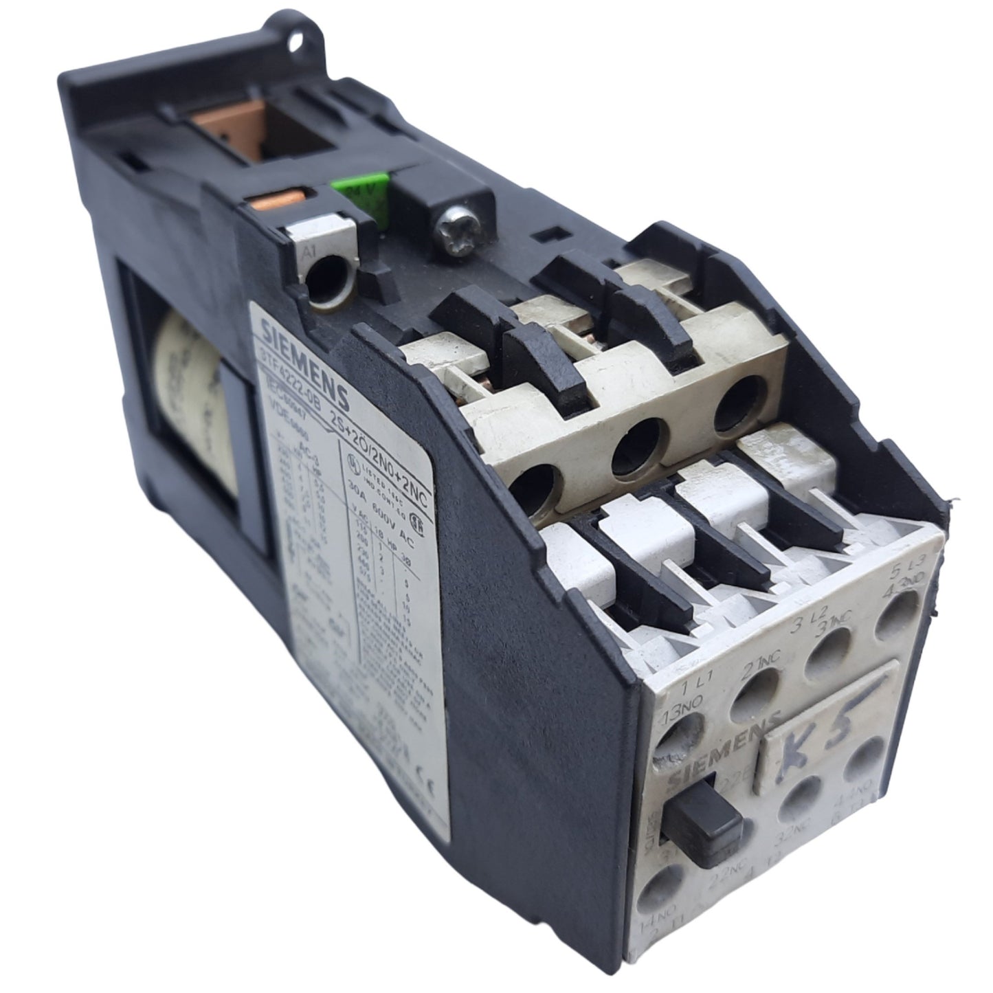 Used Siemens 3TF4222-0B Contactor Relay, 3-Poles, 2NO-2NC, 10HP at 460V, Coil 24V DC