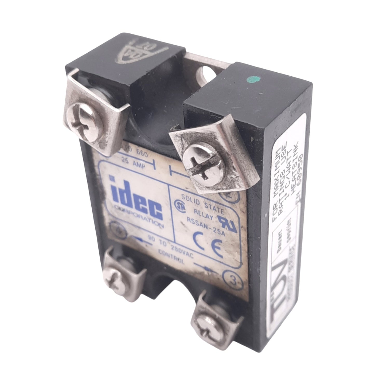 Used IDEC RSSAN-25A Solid State Relay, SPST-NO, 660VAC 25A Max, 90-280VAC Control