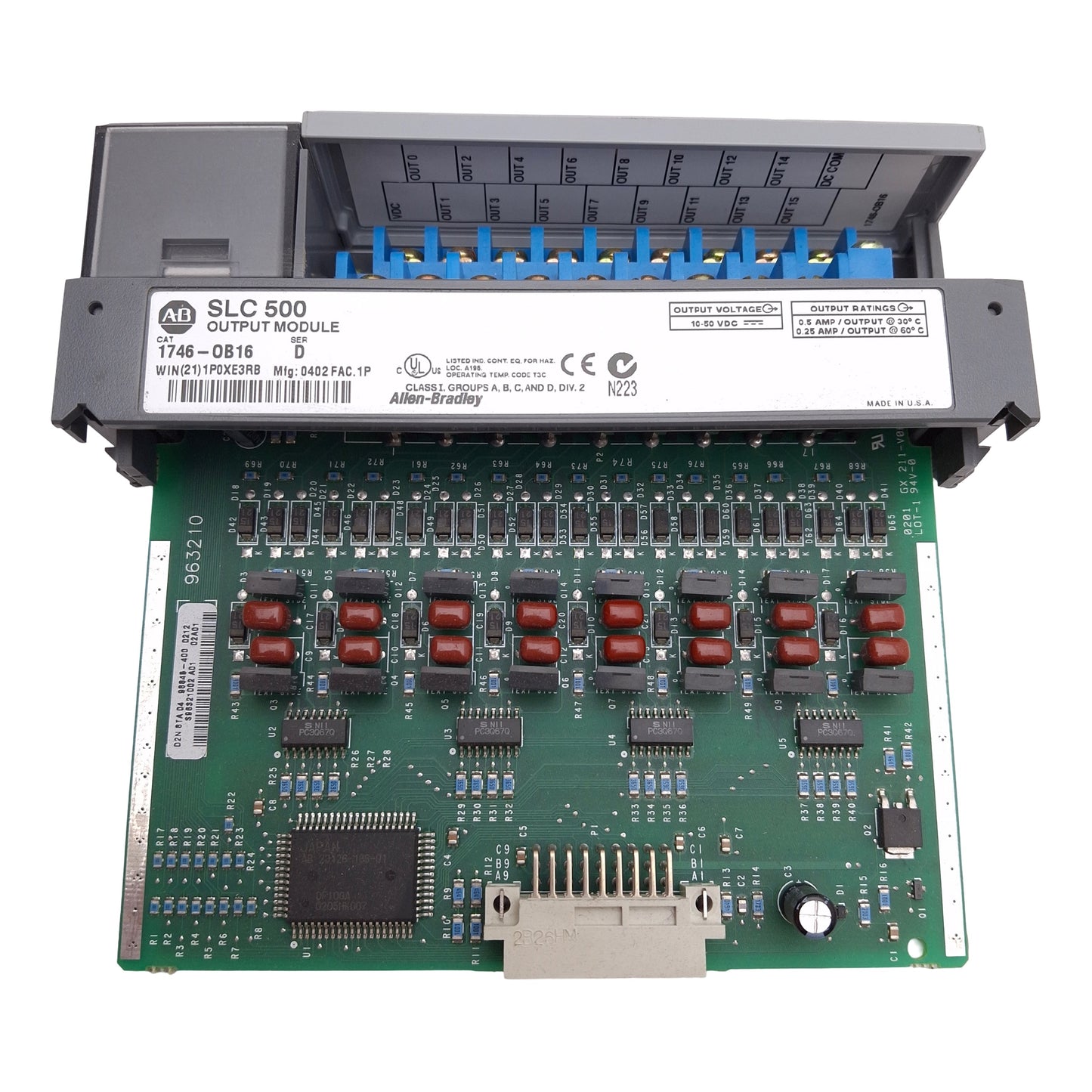 Used Allen Bradley 1746-OB16 Ser D SLC500 PLC Output Module, 16-Output, 10-50VDC