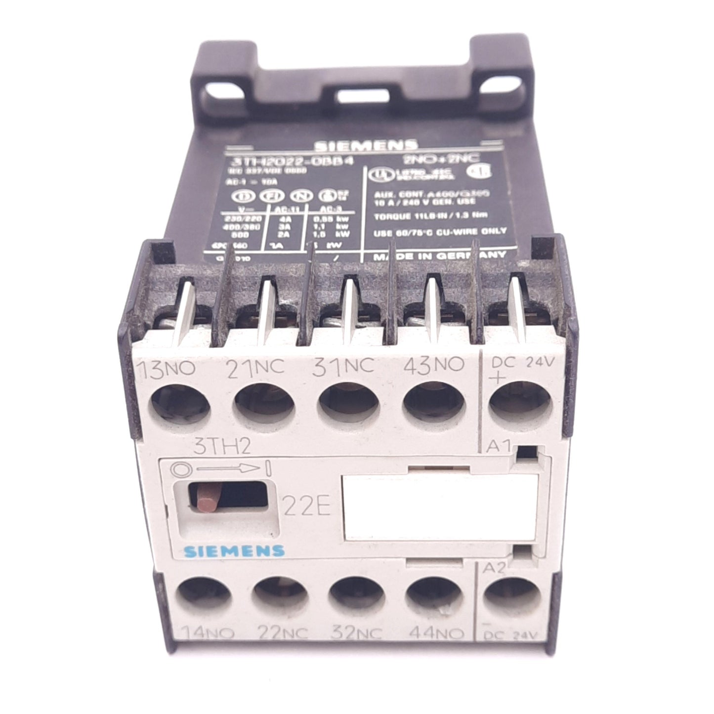 Used Siemens 3TH2022-0BB4 Contactor Relay, 4-Pole 2NO+2NC, 240V 10A, 24VDC Coil