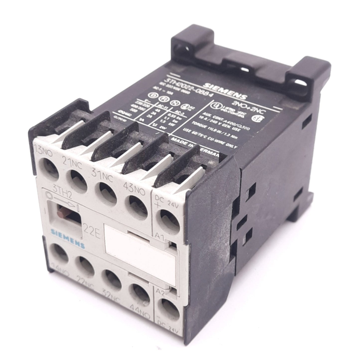 Used Siemens 3TH2022-0BB4 Contactor Relay, 4-Pole 2NO+2NC, 240V 10A, 24VDC Coil