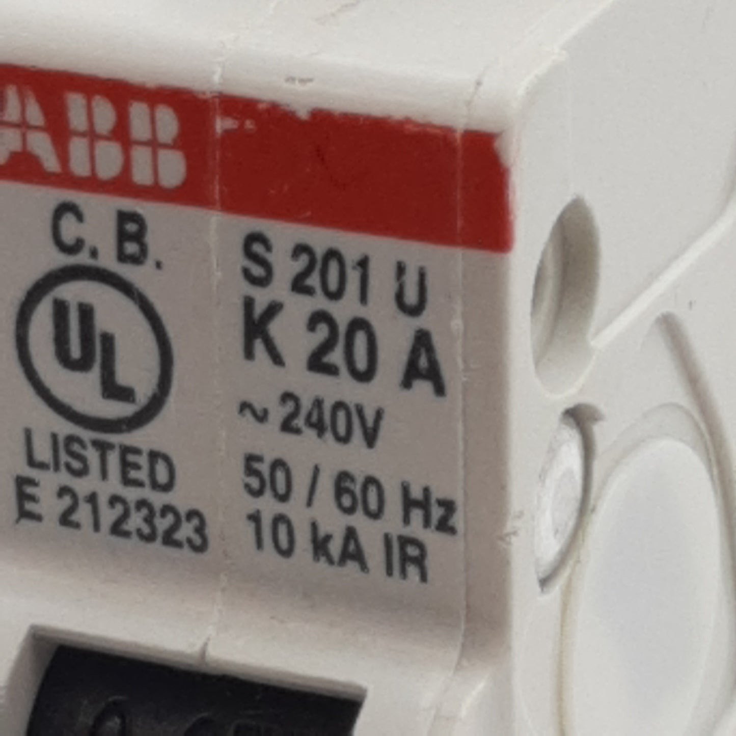 Used ABB S201U-K20 Circuit Breaker, 1-Pole, 20A 240VAC, K-Curve, DIN Rail