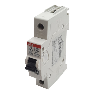 Used ABB S201U-K20 Circuit Breaker, 1-Pole, 20A 240VAC, K-Curve, DIN Rail