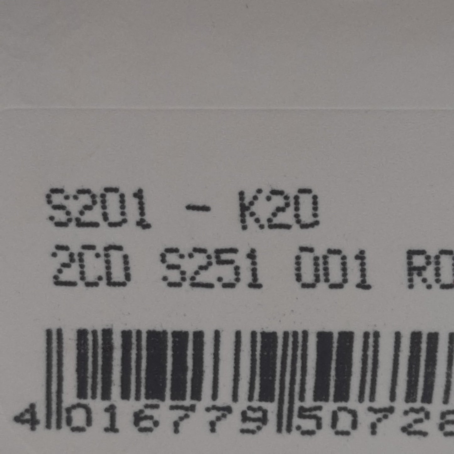 Used ABB S201-K20 Circuit Breaker, 1-Pole, 20A 230/400VAC, K-Curve, DIN Rail