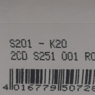 Used ABB S201-K20 Circuit Breaker, 1-Pole, 20A 230/400VAC, K-Curve, DIN Rail