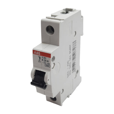 Used ABB S201-K20 Circuit Breaker, 1-Pole, 20A 230/400VAC, K-Curve, DIN Rail