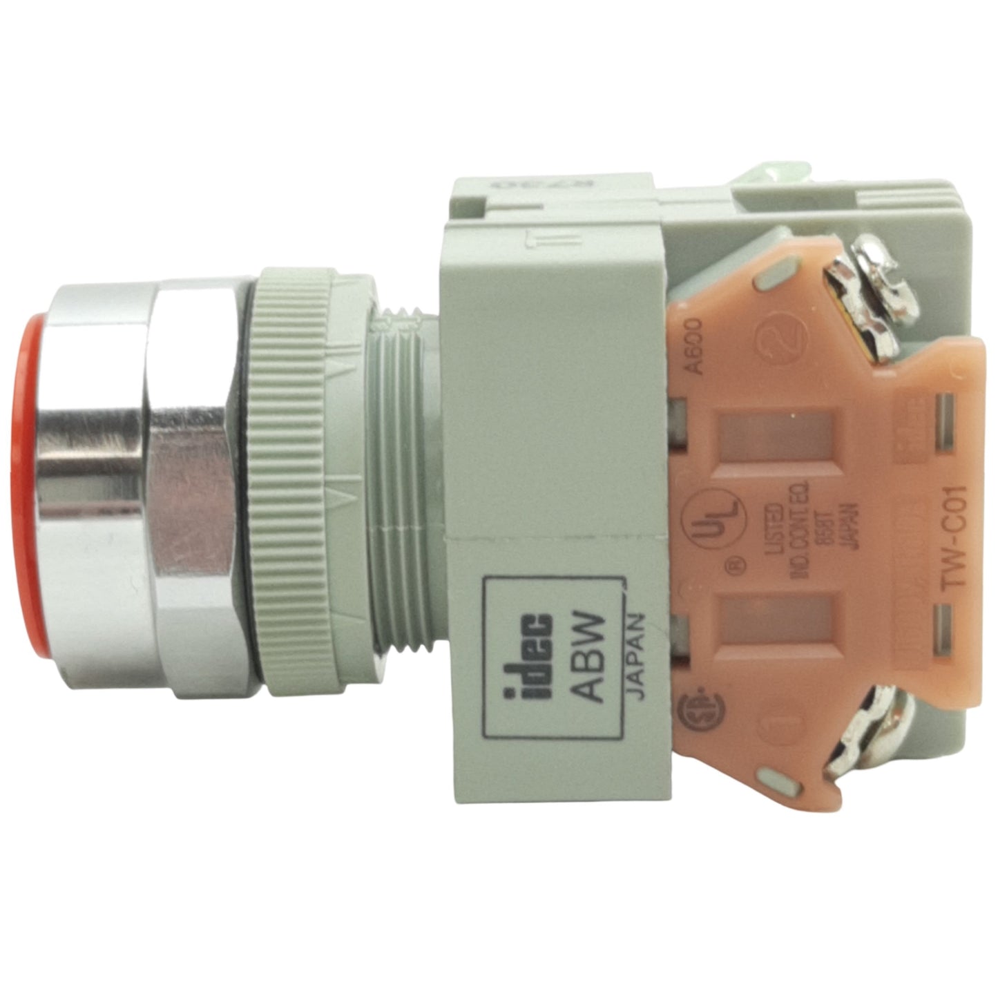 Used IDEC ABW111-R Red Momentary Push Button ø22mm Size, 1NO+1NC Contact, 600V, 10A