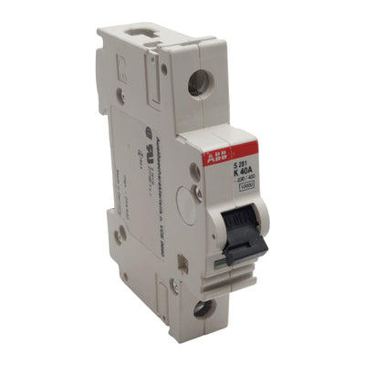 Used ABB S281-K40 Circuit Breaker, 1-Pole, 40A 230/400VAC, K-Curve, DIN Rail