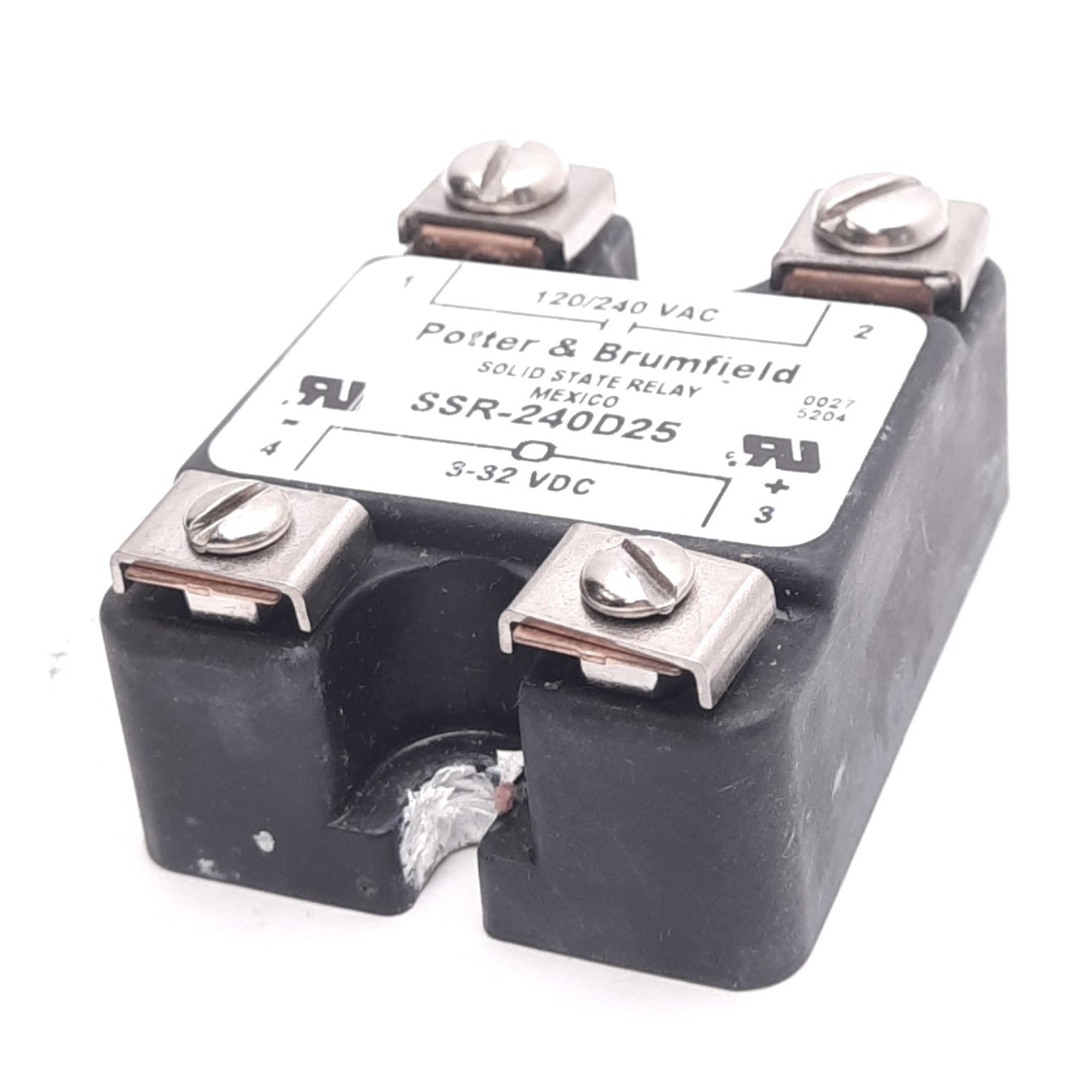 Used Potter & Brumfield SSR-240D25 Solid State Relay, SPST-NO, 120/240VAC, 3-32VDC In