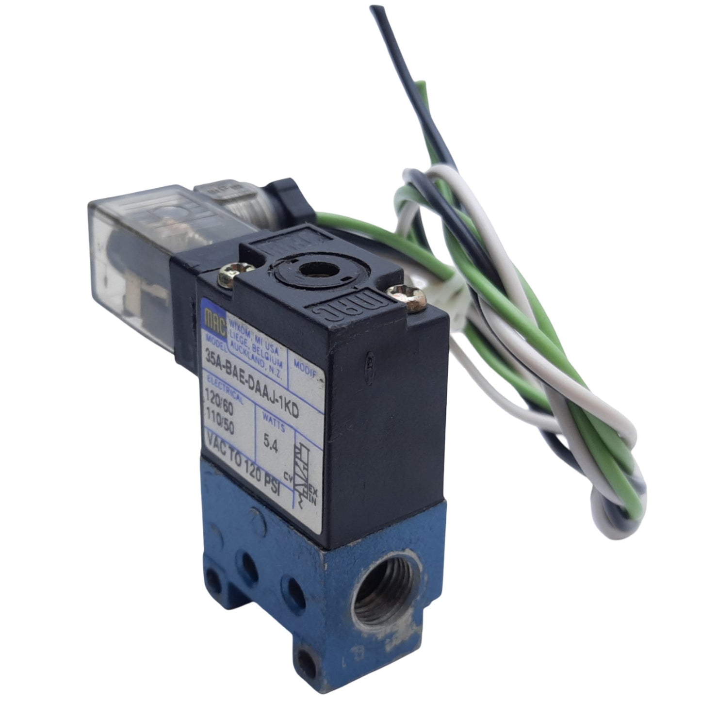 Used MAC 35A-BAE-DAAJ-1KD Solenoid Valve, 3/2 Way NC, 5.4 Watts, 120 PSI, 110/120V