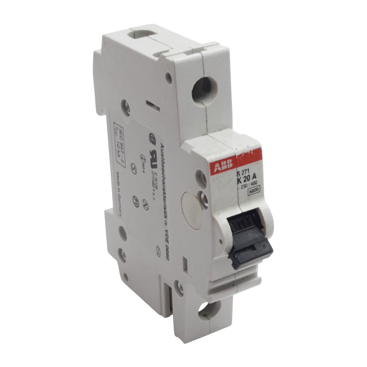 Used ABB S271-K20 Circuit Breaker, 1-Pole, 20A 230/400VAC, K-Curve, DIN Rail