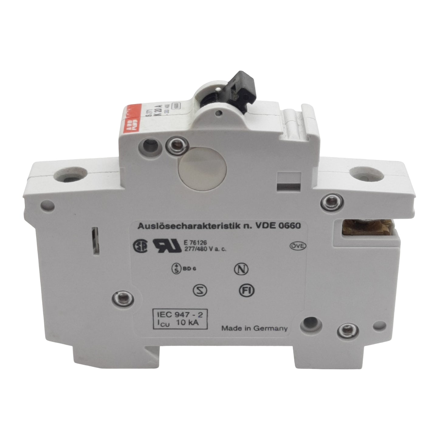 Used ABB S271-K20 Circuit Breaker, 1-Pole, 20A 230/400VAC, K-Curve, DIN Rail