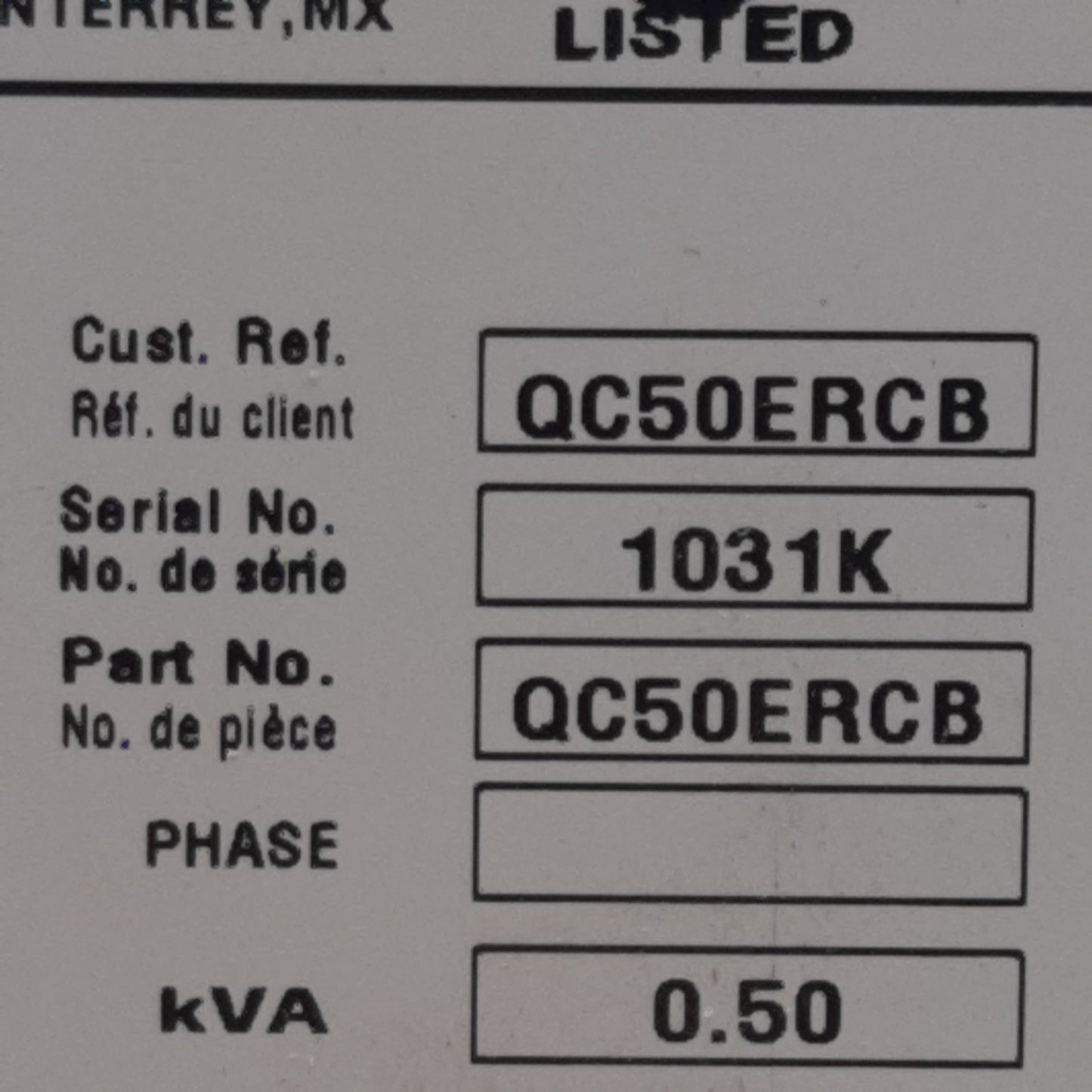 Used Hammond Power QC50ERCB Buck-Boost Transformer, 1PH, 120/240VAC Pri, 12/24VAC Sec
