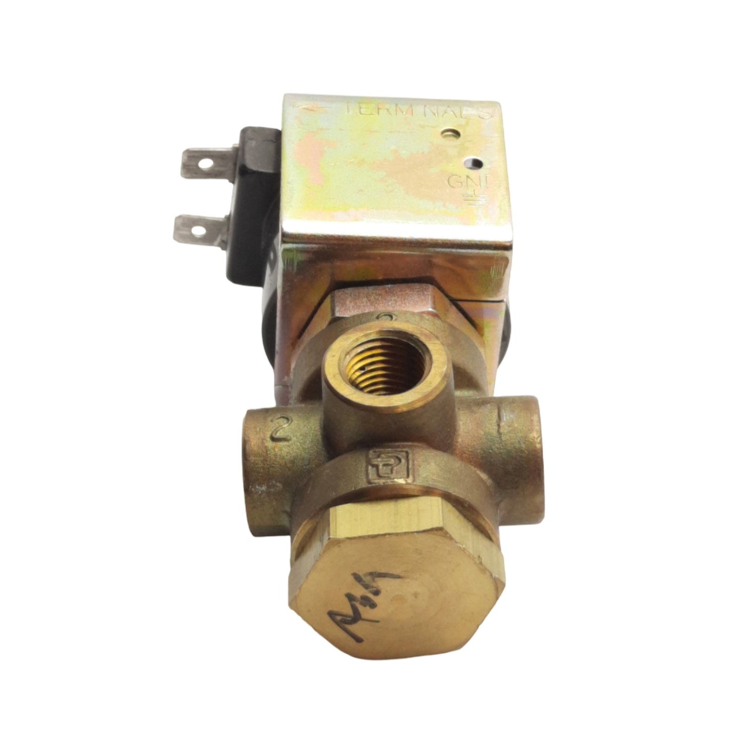 Used Parker 04F30U2108A3FOS80 Solenoid Valve, 3-Way, 1/4in NPT, 25psi, 24VDC Coil