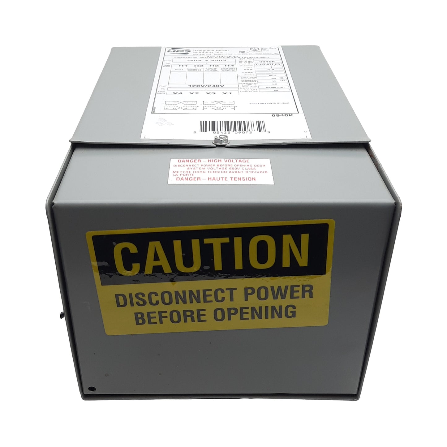 Used Hammond Power C1F002LES Buck-Boost Transformer, 240/480VAC Pri, 120/240VAC Sec