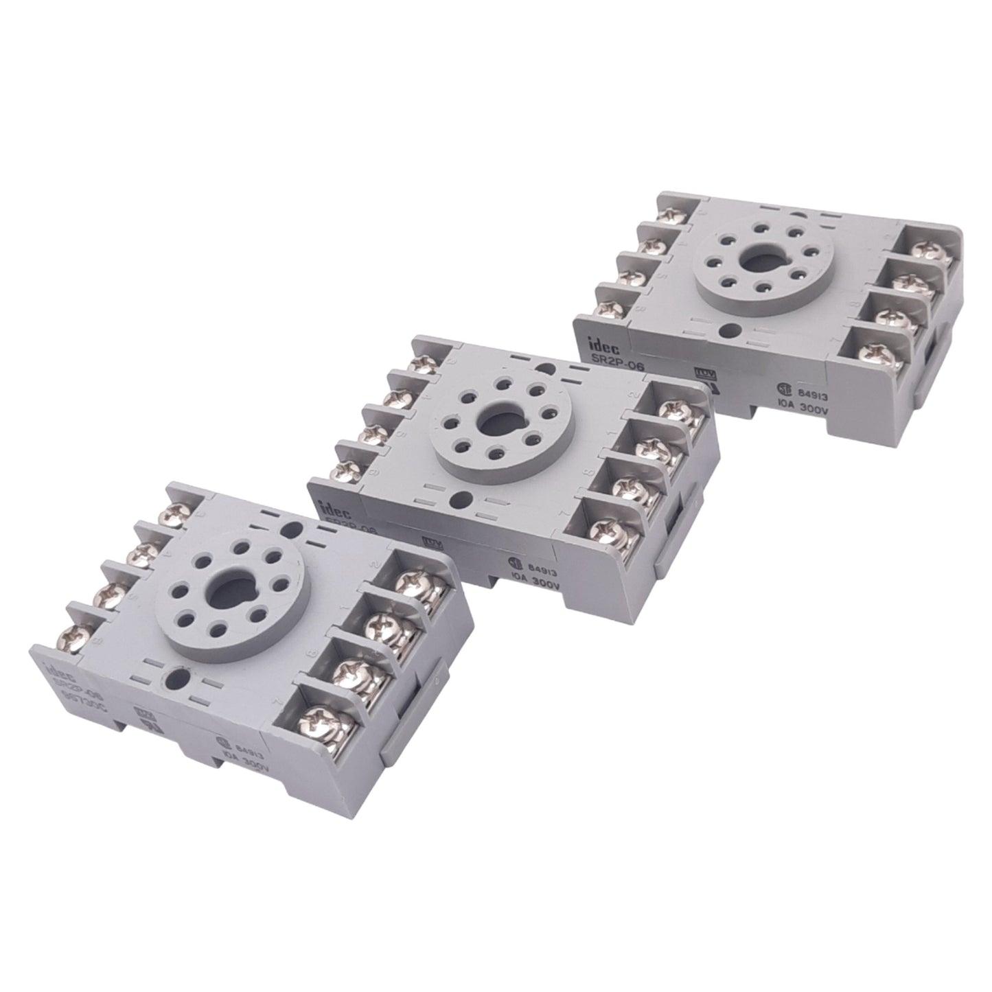 Used Lot of 3 IDEC SR2P-06 Relay Sockets, 8-Pin Octal, 300V 10A Max, DIN Rail