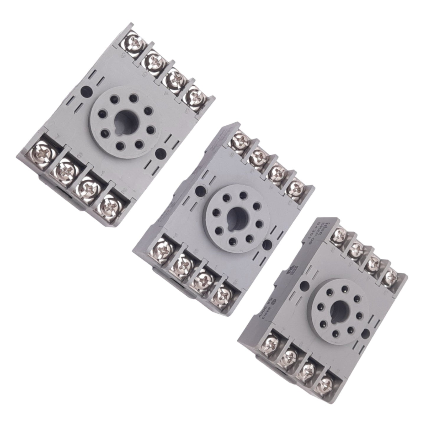 Used Lot of 3 IDEC SR2P-06 Relay Sockets, 8-Pin Octal, 300V 10A Max, DIN Rail