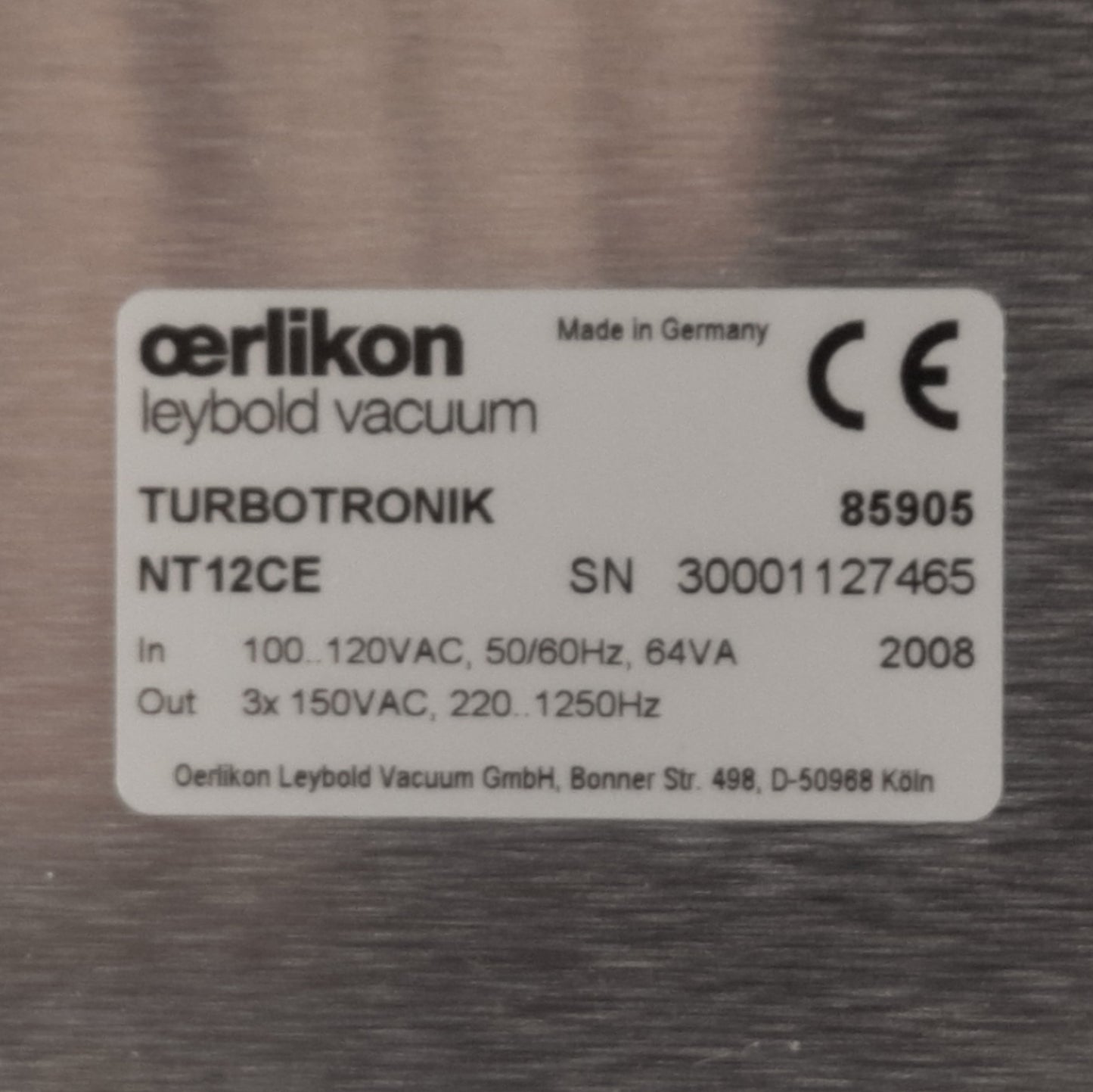 Used Leybold NT12CE 82905 Turbotronik Frequency Converter 100-120VAC, 3x 150V Outputs