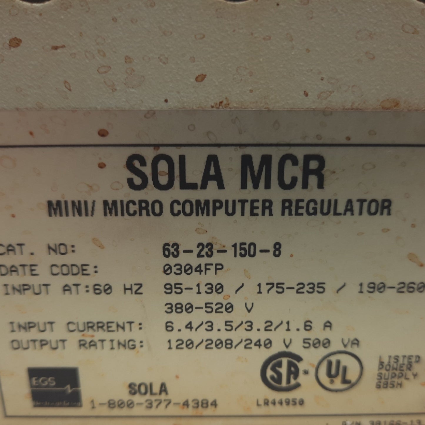Used Sola MCR 63-23-150-8 Mini/Micro Computer Regulator, 60Hz, Output Power 500 VA