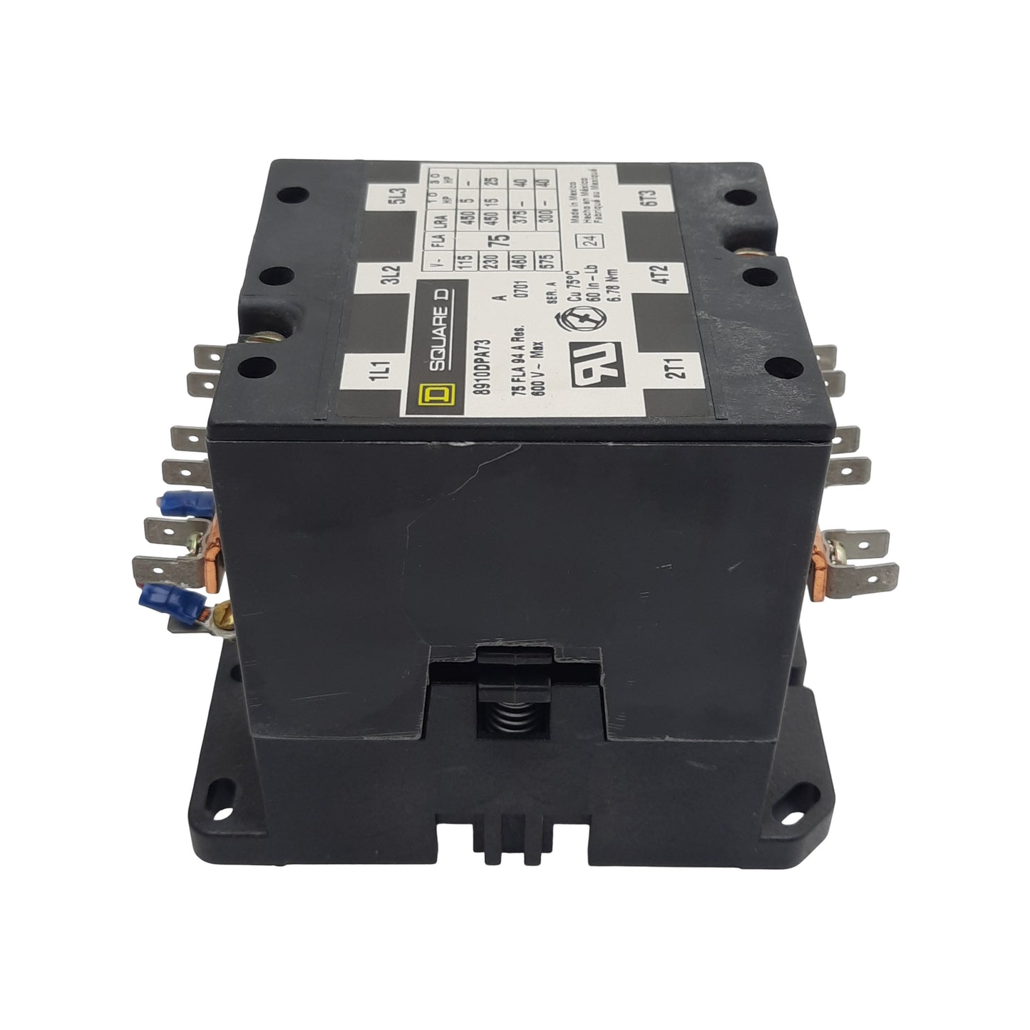 Used Square-D 8910DPA73 Contactor, 3-Pole 3N.O. 3-PH, 75A 600VAC, 110/120VAC Coil
