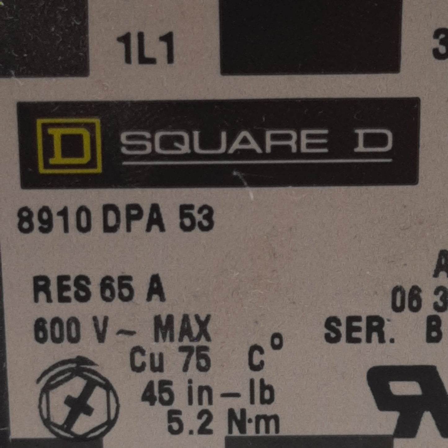 Used Square-D 8910DPA53V02 Contactor, 3-Pole 3N.O. 3PH, 50A 600VAC, 110/120VAC Coil