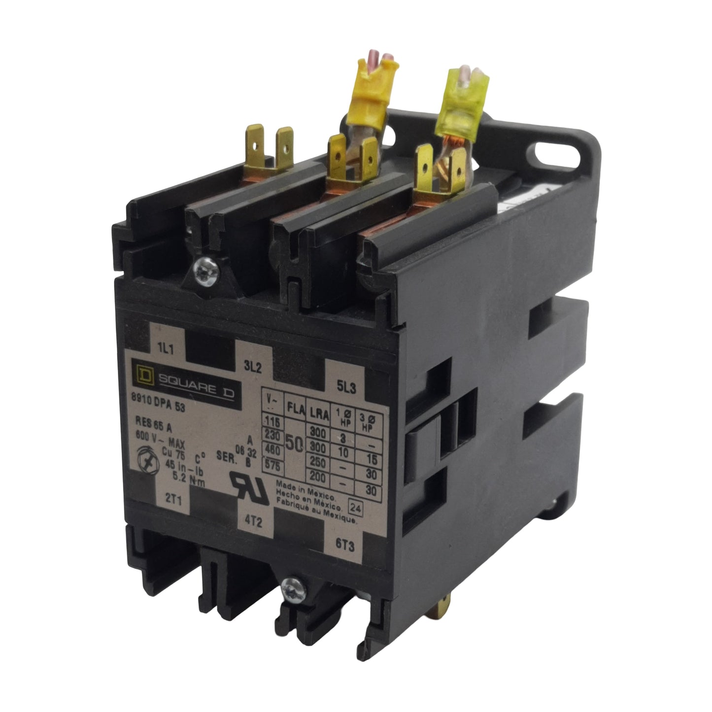 Used Square-D 8910DPA53V02 Contactor, 3-Pole 3N.O. 3PH, 50A 600VAC, 110/120VAC Coil