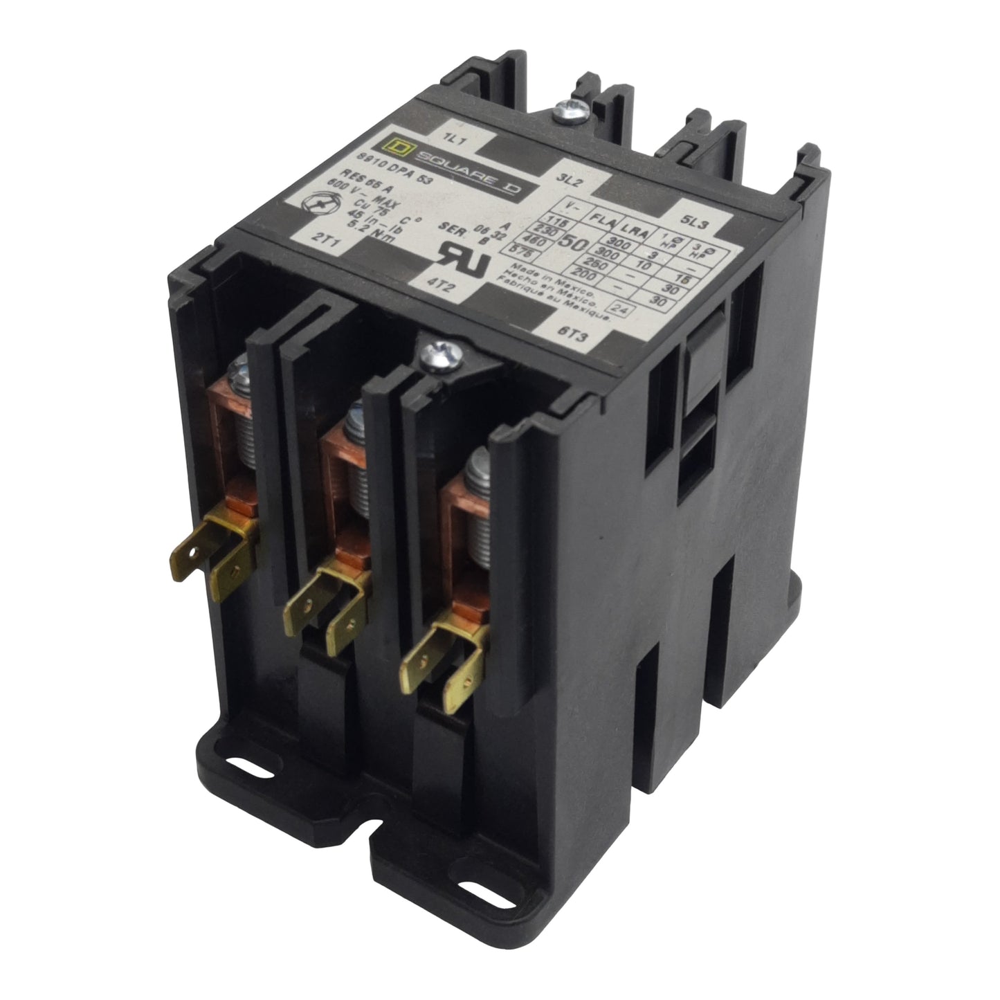 Used Square-D 8910DPA53V02 Contactor, 3-Pole 3N.O. 3PH, 50A 600VAC, 110/120VAC Coil