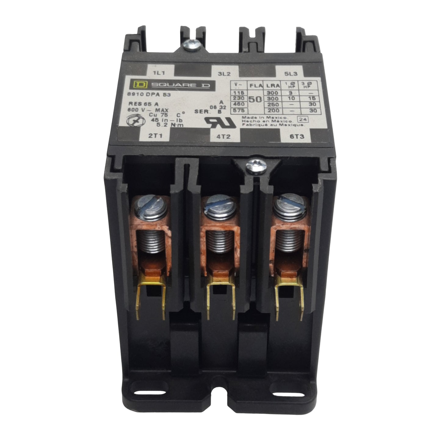 Used Square-D 8910DPA53V02 Contactor, 3-Pole 3N.O. 3PH, 50A 600VAC, 110/120VAC Coil