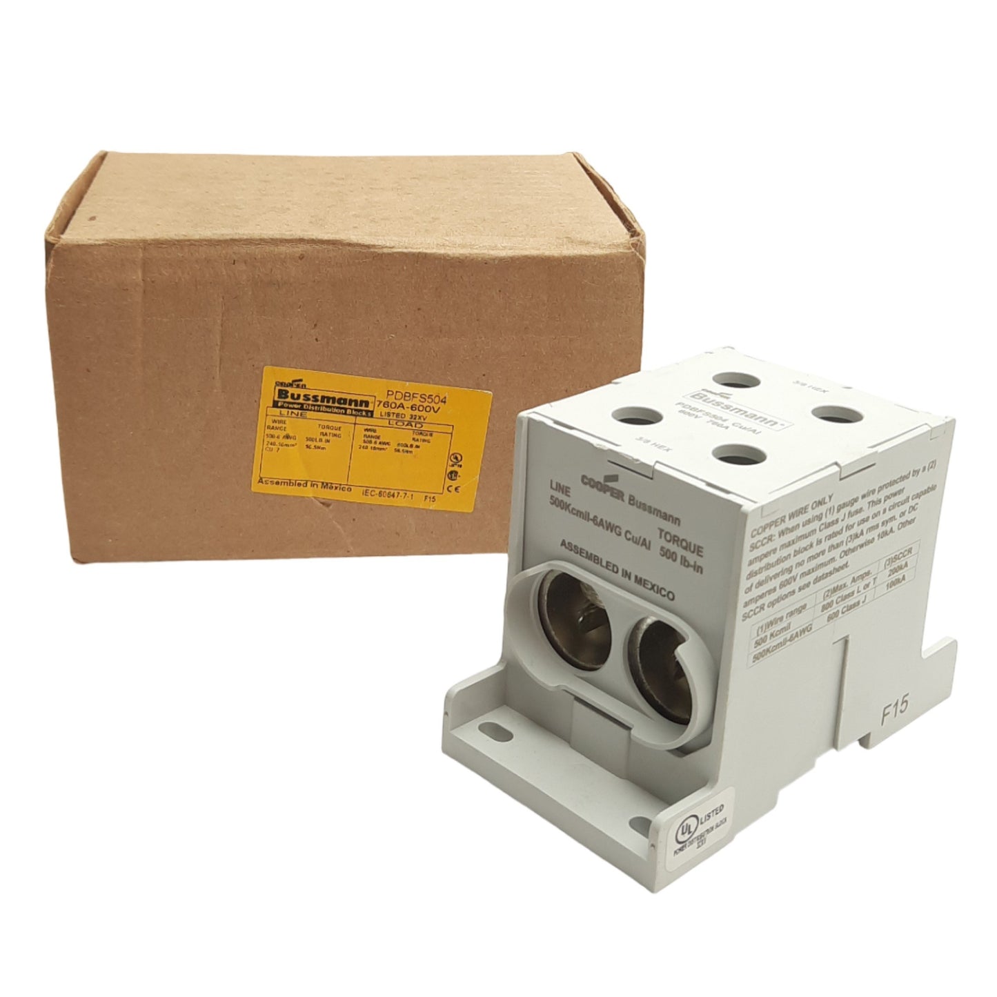 New Cooper Bussman PDBFS504 Power Distribution Block, 2x2 Line/Load, 600V 760A