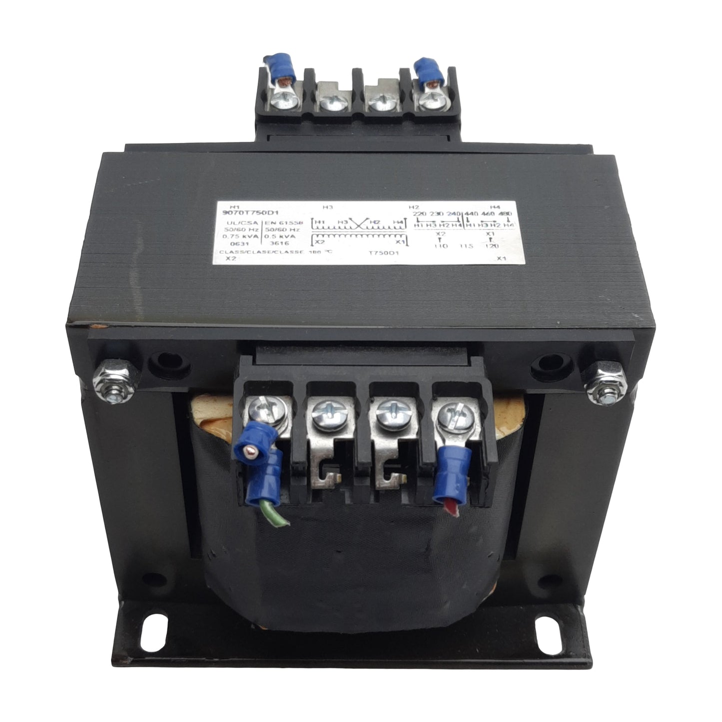 Used Square D 9070T750D1 Transformer, 1PH 750VA, 240/480VAC Primary, 120VAC Secondary