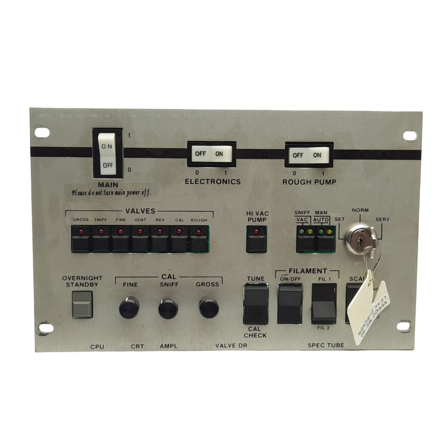 Used Veeco 8316-215-00 MS-34TD Dual Port Helium Leak Detector Font Interface Panel