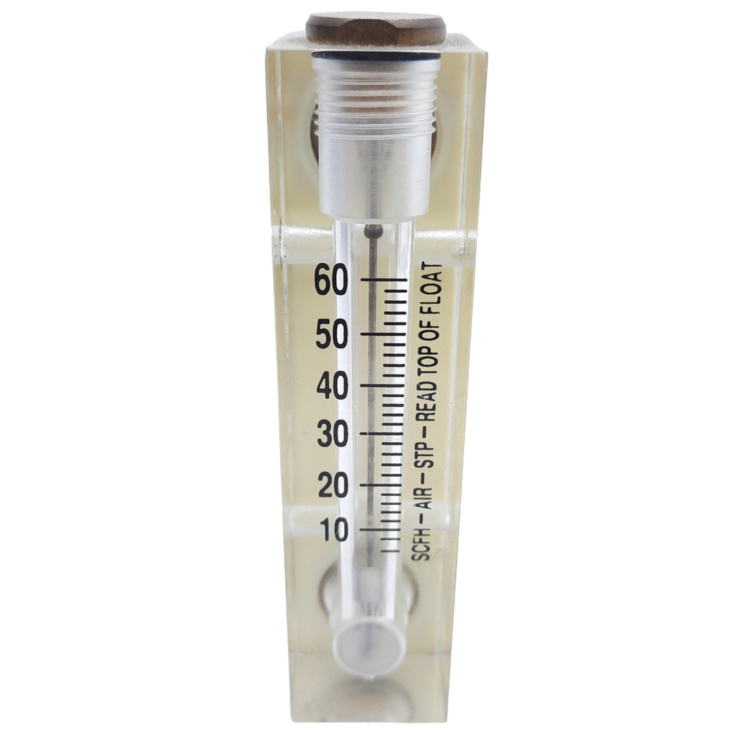 Used Omega FL4216 Acrylic Flow Meter 6-60 SCFH Air STP, Scale 40mm, Max Pres. 100 PSI