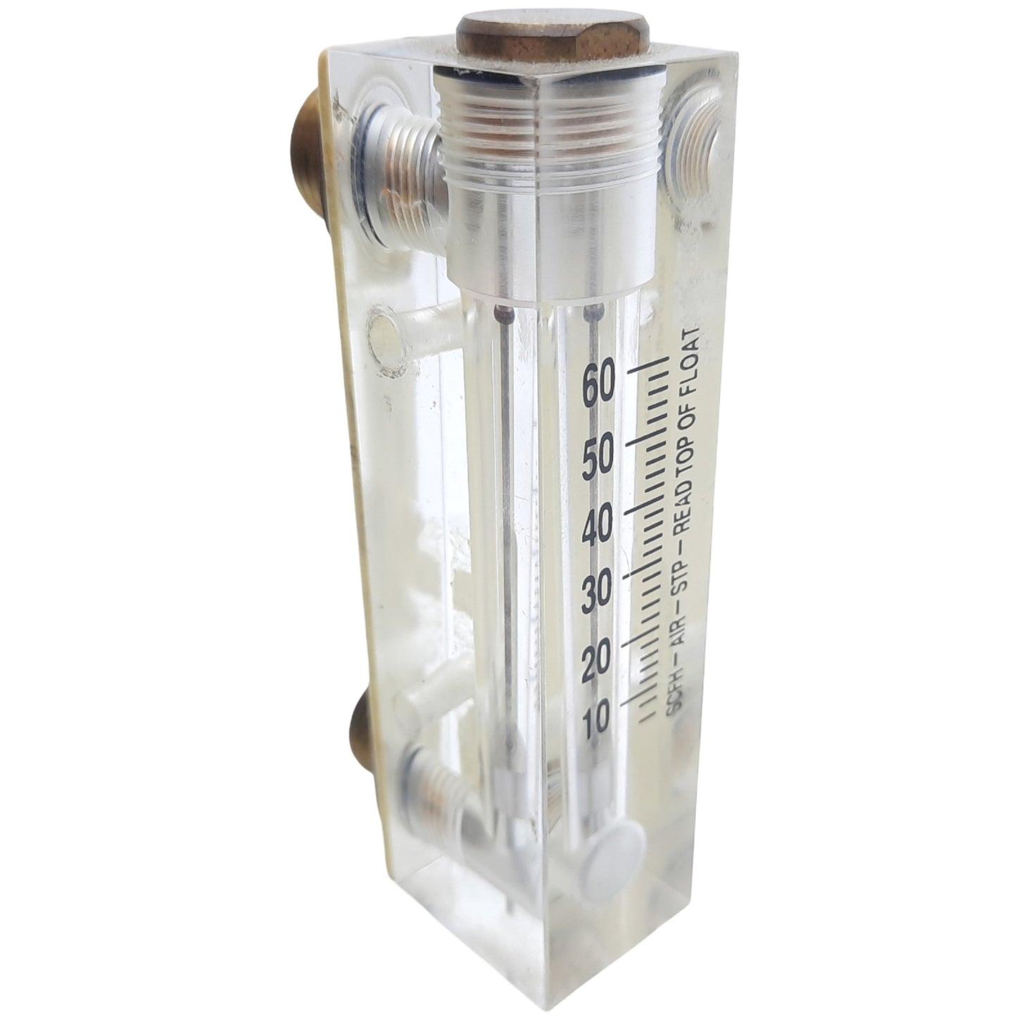 Used Omega FL4216 Acrylic Flow Meter 6-60 SCFH Air STP, Scale 40mm, Max Pres. 100 PSI