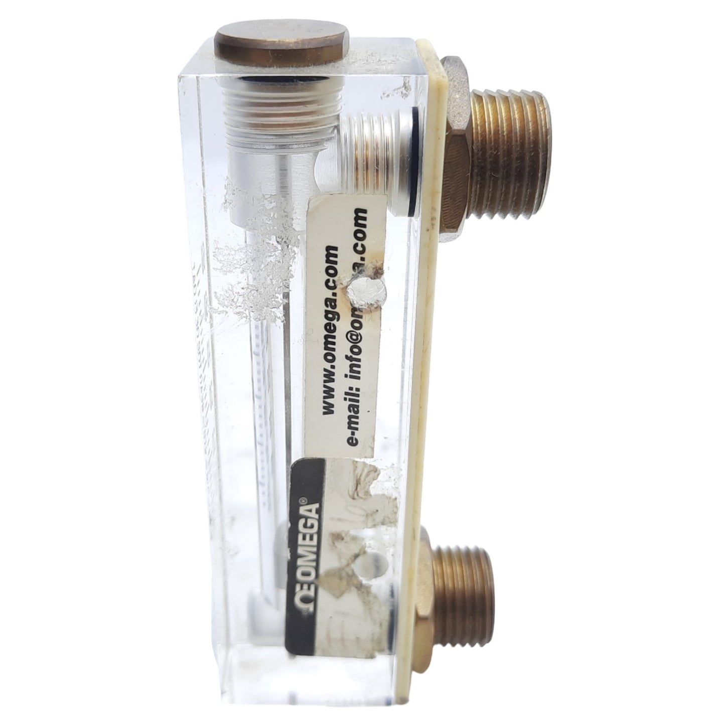 Used Omega FL4216 Acrylic Flow Meter 6-60 SCFH Air STP, Scale 40mm, Max Pres. 100 PSI