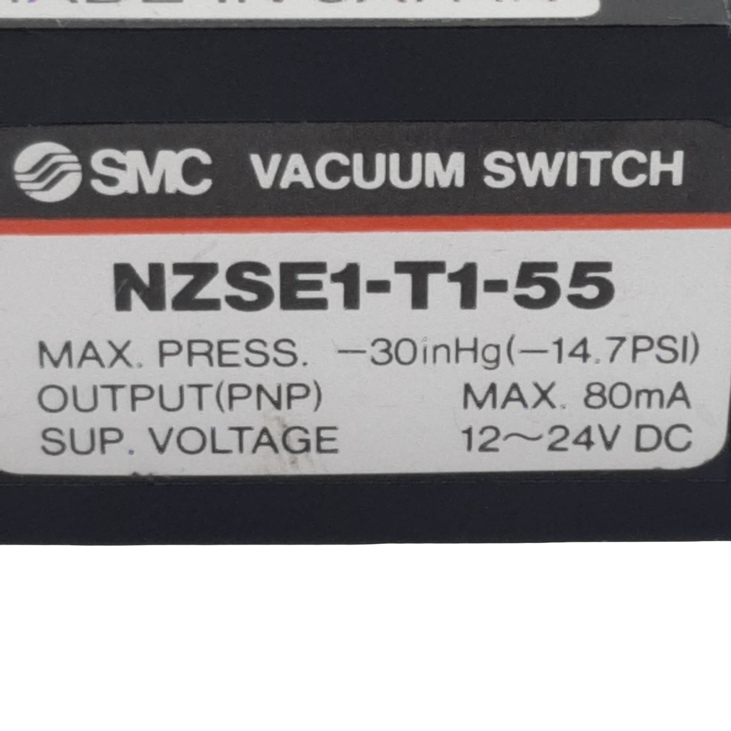 Used SMC NZSE1-T1-55 Vacuum Switch, PNP Out 80mA, 12-24VDC, -30inHg Max, 1/8in NPTF