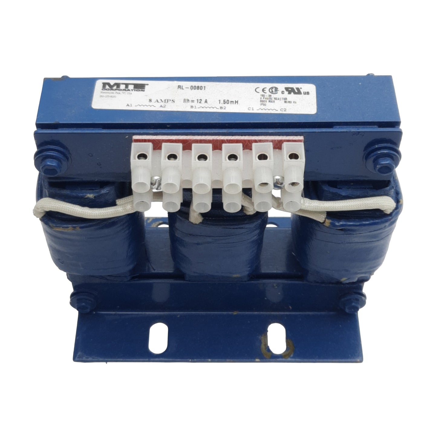 Used MTE RL-00801 Line/Load Reactor, 3-Phase, 8A, 600VAC Max, 1.50mH, 3% Independence