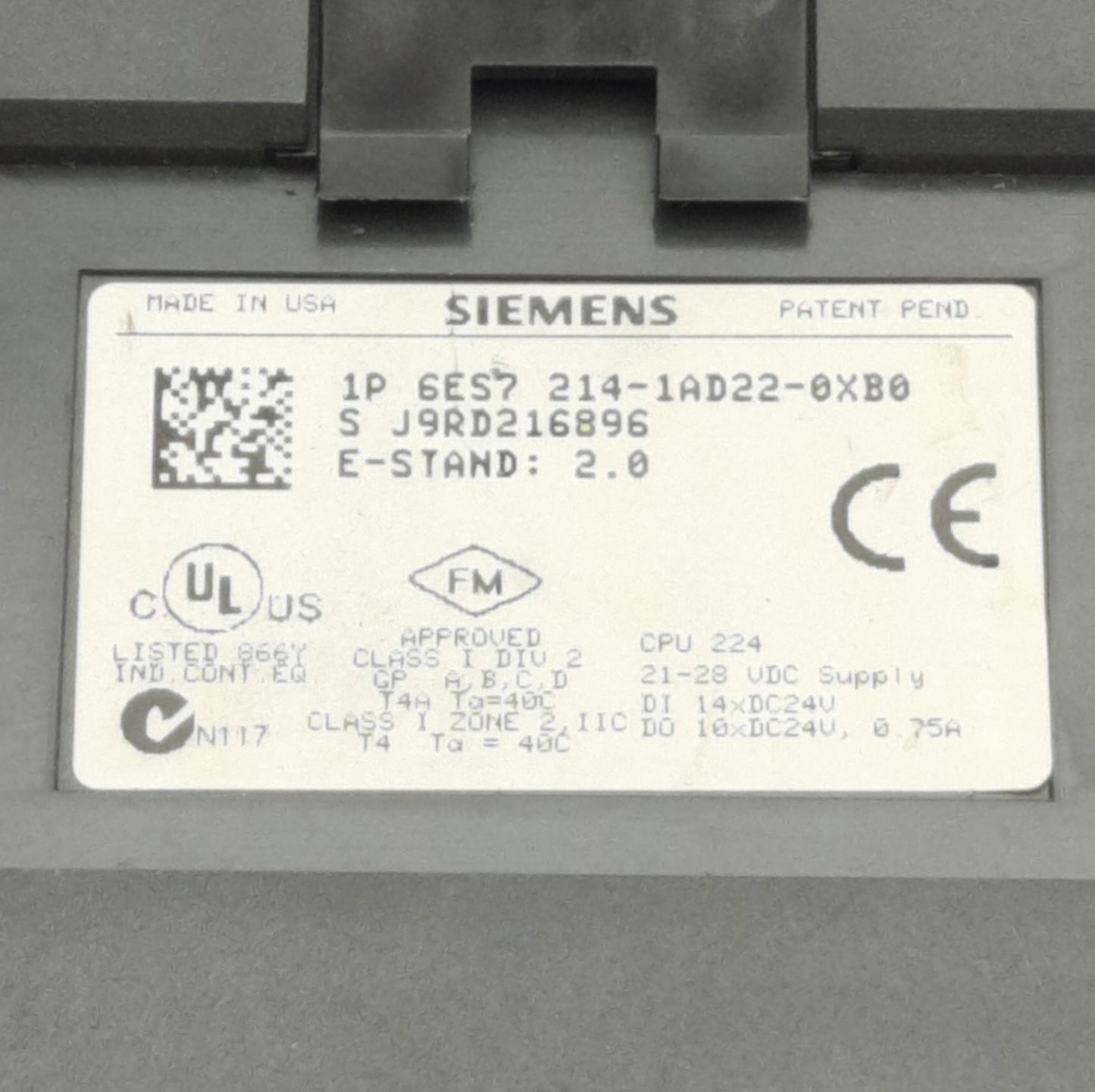 Used Siemens 6ES7 214-1AD22-0XB0 PLC Controller Processor 24VDC Analog IN: 28 OUT: 7